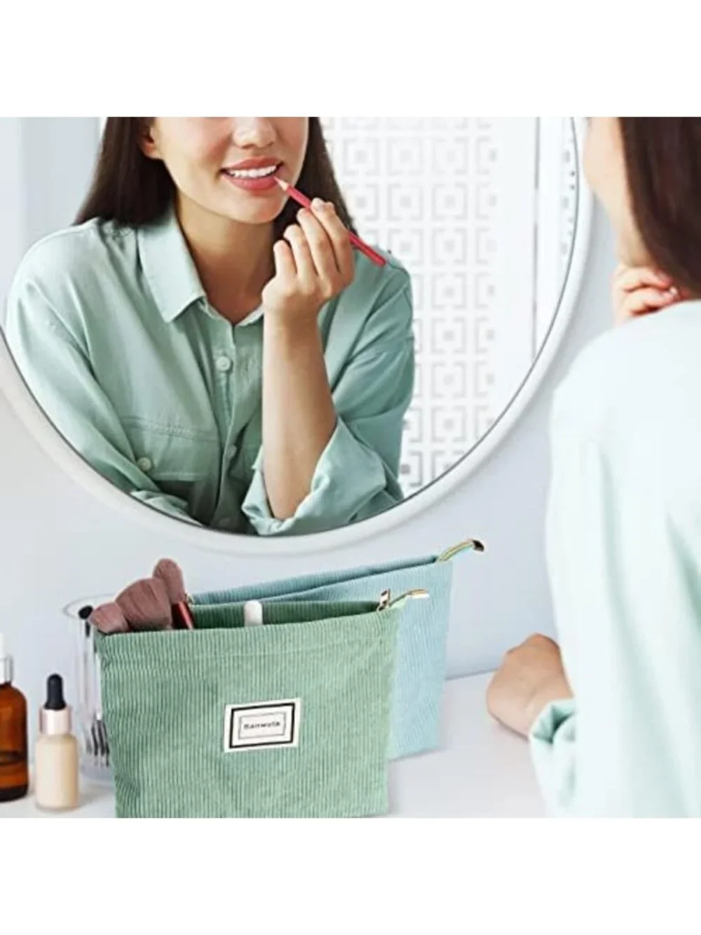 4 Pcs Velvet Corduroy Makeup Bags - Stylish Macaron Colors, Travel Friendly